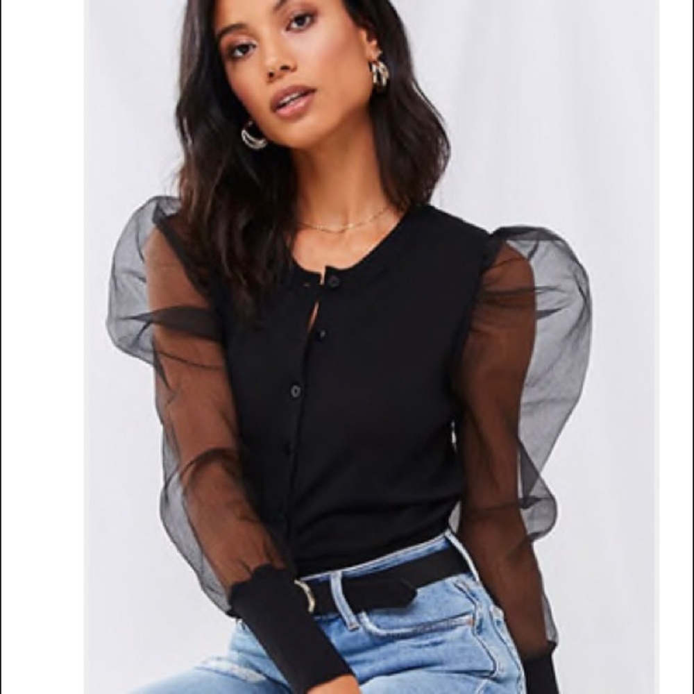 Organza sleeve cardigan